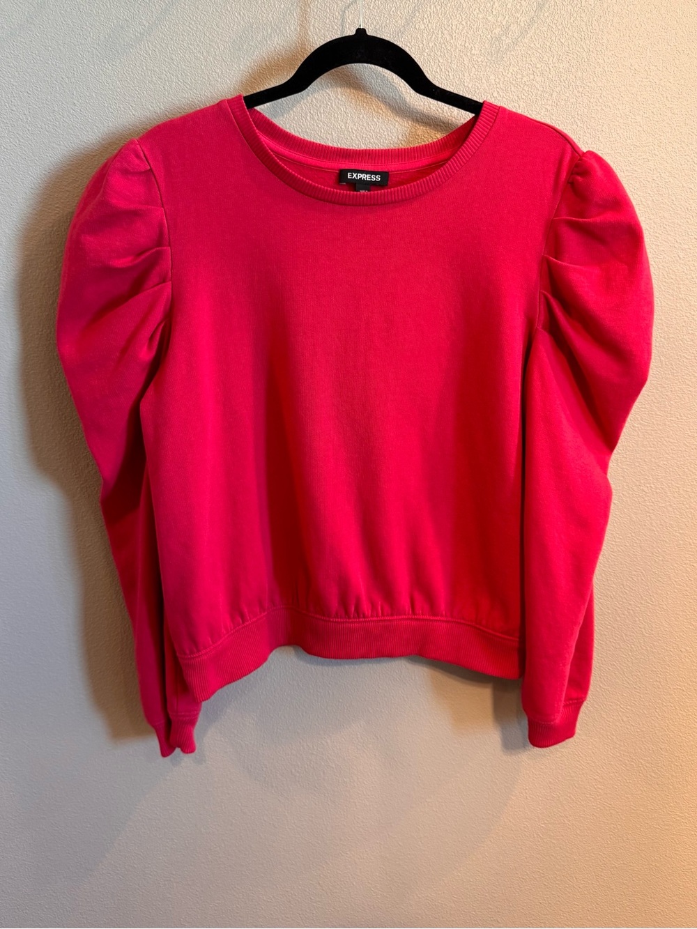 Express Women's Bright Pink Puff Sleeve Sweatshirt